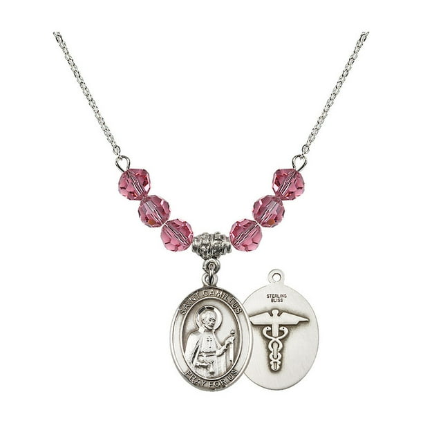 Bonyak Jewelry 18 Inch Rhodium Plated Necklace w/ 6mm Rose Pink October Birth Month Stone Beads and Seven Gifts Charm Bonyak Jewelry 18 Inch Rhodium Plated Necklace w/ 6mm Rose Pink October Birth Month Stone Beads and Seven Gifts Charm